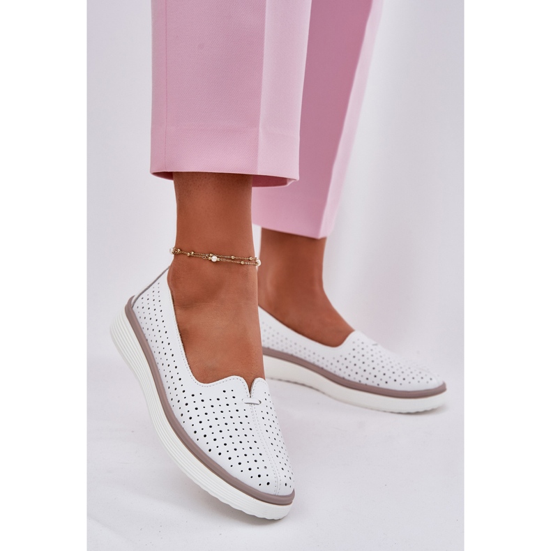 EVento Sapatos de couro de abertura feminina branco 2