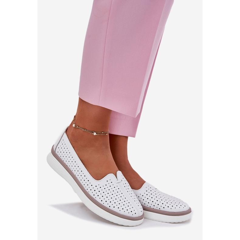 EVento Sapatos de couro de abertura feminina branco 1