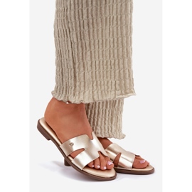 EVento Flas planas femininas com couro dourado de couro ecológico 1