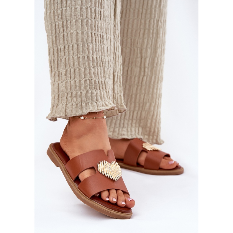 EVento Flipes femininos de grama plana com um camelo de decoração de ouro castanho 2