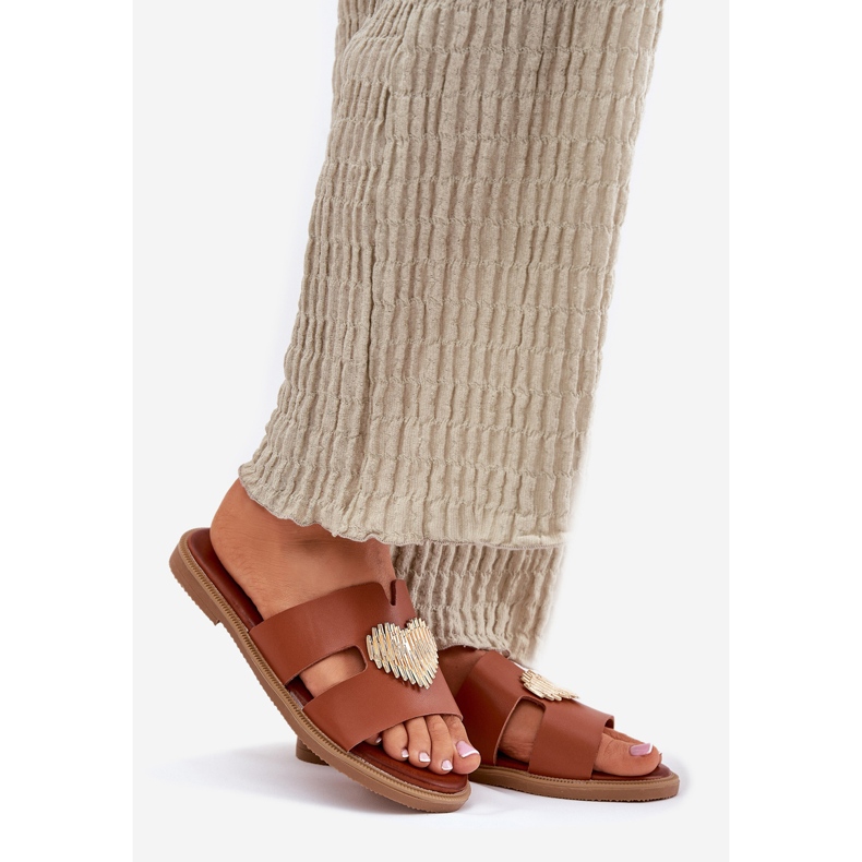 EVento Flipes femininos de grama plana com um camelo de decoração de ouro castanho 1