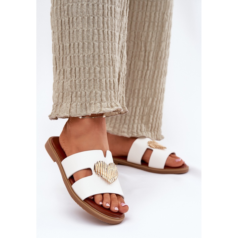 EVento Chinelos femininos de grama plana com uma decoração dourada branca branco 2