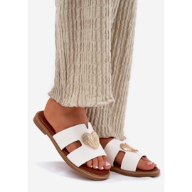 EVento Chinelos femininos de grama plana com uma decoração dourada branca branco 1