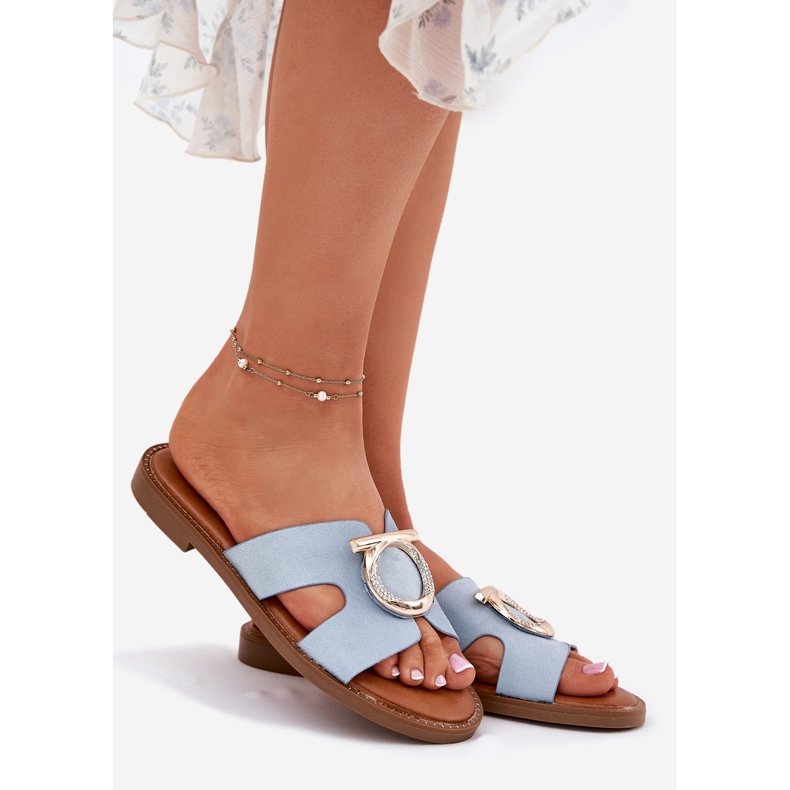 Vinceza Flipes femininos de grama plana com uma decoração de Vincez 17381 azul 1