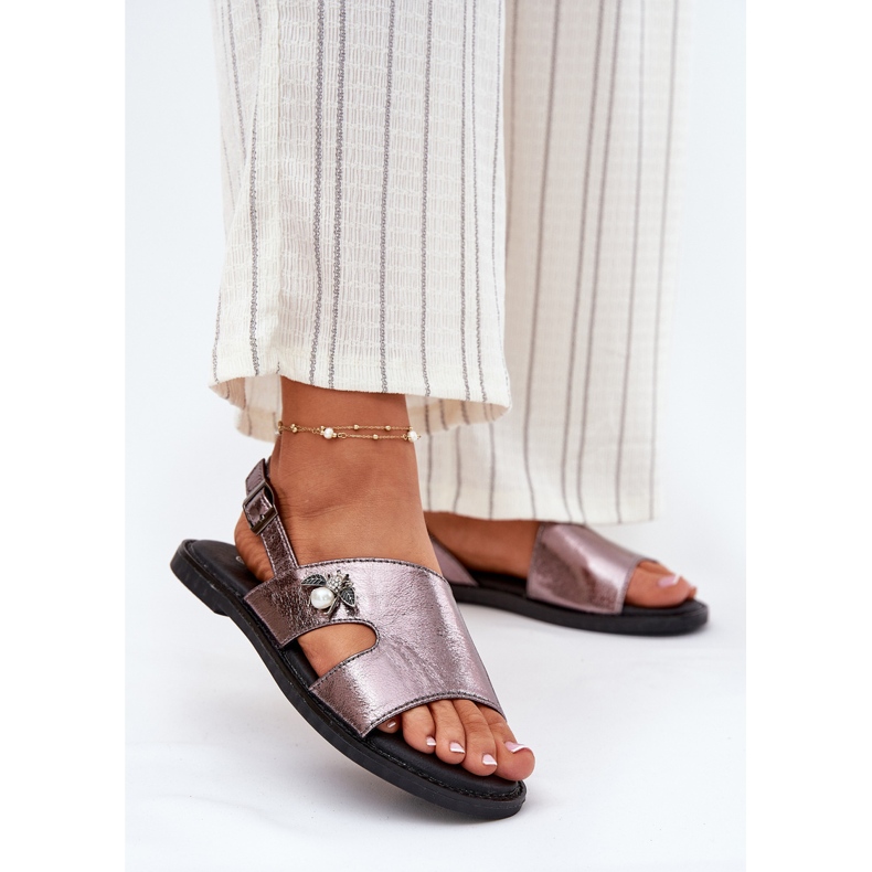 Sandálias femininas planas com um Vinceza 17378 Detalhe de Prata decorativo 2