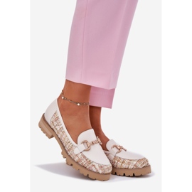 Mocassins de couro femininos com um detalhe dourado Laura Messi 2938 Light Beige bege 1