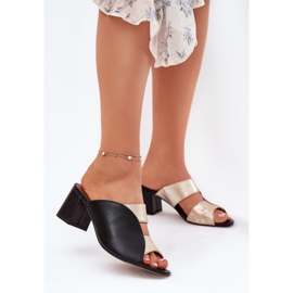 Flipers de couro feminino no Maciejka Post 06943-25 Black and Gold preto 2