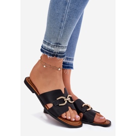 EVento Chinelos planos femininos com detalhes decorativos pretos 1