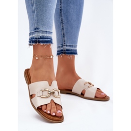 EVento Chinelos planos femininos com detalhes decorativos bege 2