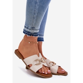 EVento Chinelos planos femininos com detalhes decorativos bege 1