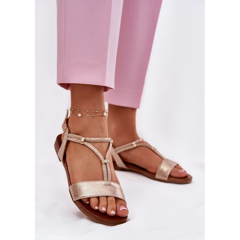 S.Barski Sandálias planas femininas com listras S. Barski KV51-120 Pink Gold dourado 2