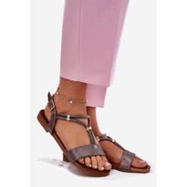 S.Barski Sandálias planas femininas com listras de grafite S. Barski KV51-120 prata 1