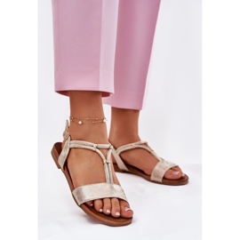 S.Barski Sandálias planas femininas com listras S. Barski KV51-120 Gold dourado 2