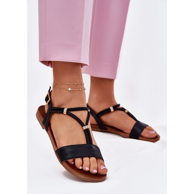 S.Barski Sandálias planas femininas com listras S. Barski Kv51-120 preto 2