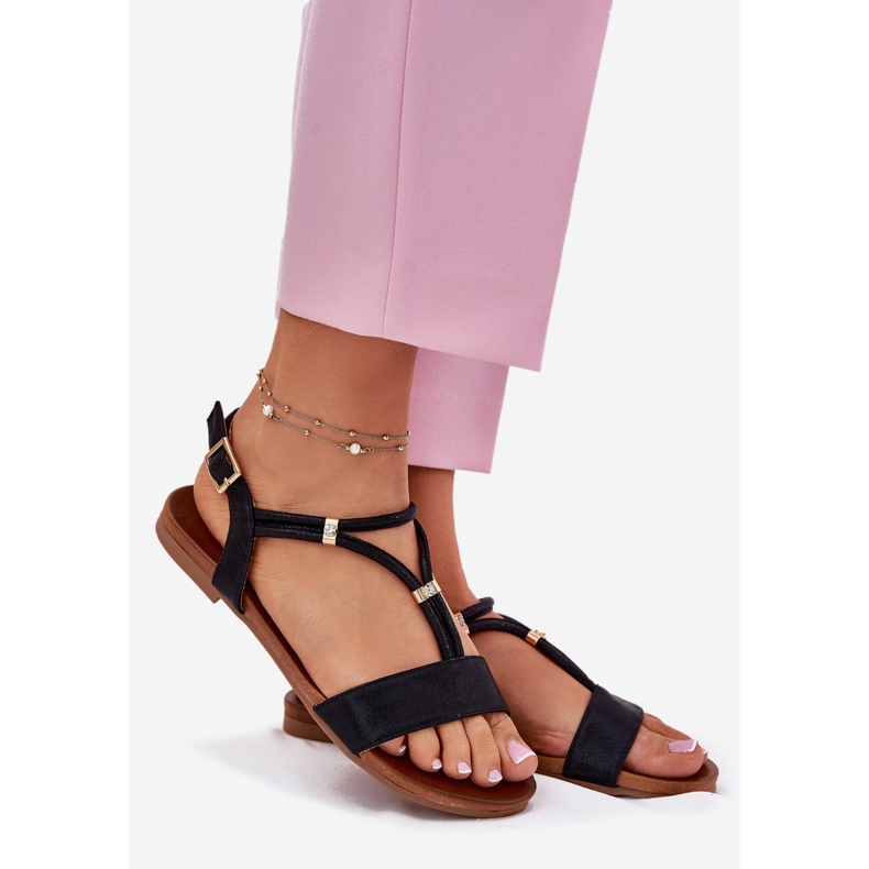 S.Barski Sandálias planas femininas com listras S. Barski Kv51-120 preto 1