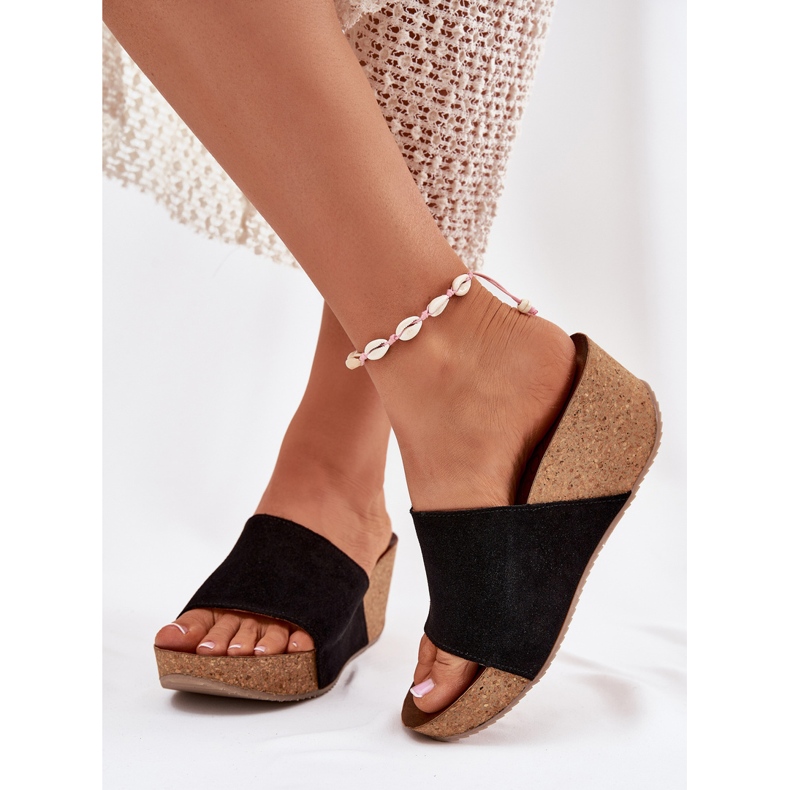 Zazoo 40311 camurça os chinelos femininos nas cunhas de cortiça cunhas pretas preto 2