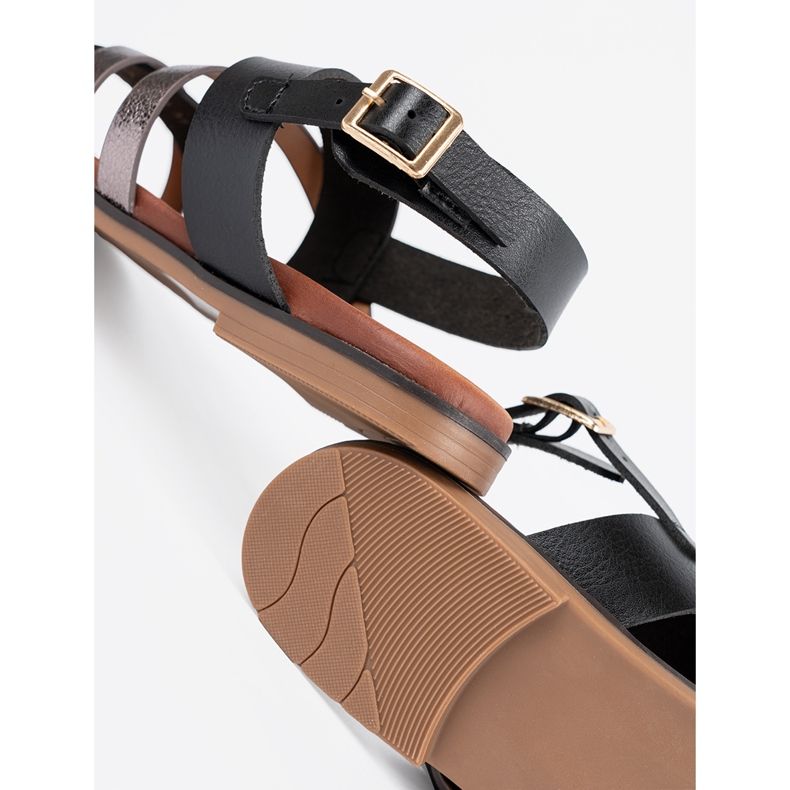 Sandálias pretas Sergio Leone com listras prateadas preto 1