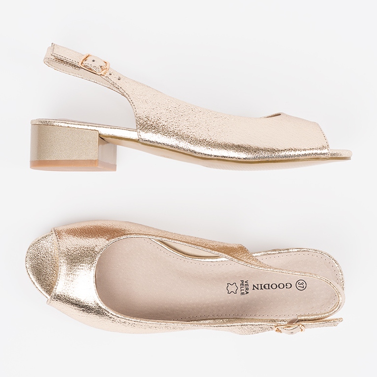 Goodin Sandálias douradas de salto baixo dourado 1