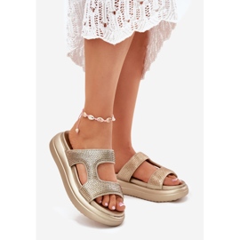 Inna Chinelos de mulheres decoradas na plataforma de ouro dourado 1