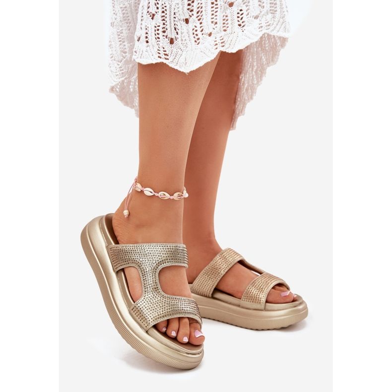 Inna Chinelos de mulheres decoradas na plataforma de ouro dourado 1