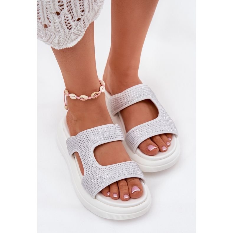 Inna Chinelos femininos decorados na plataforma branca branco 1