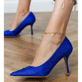 Bombas de cetim azul com zircões 2