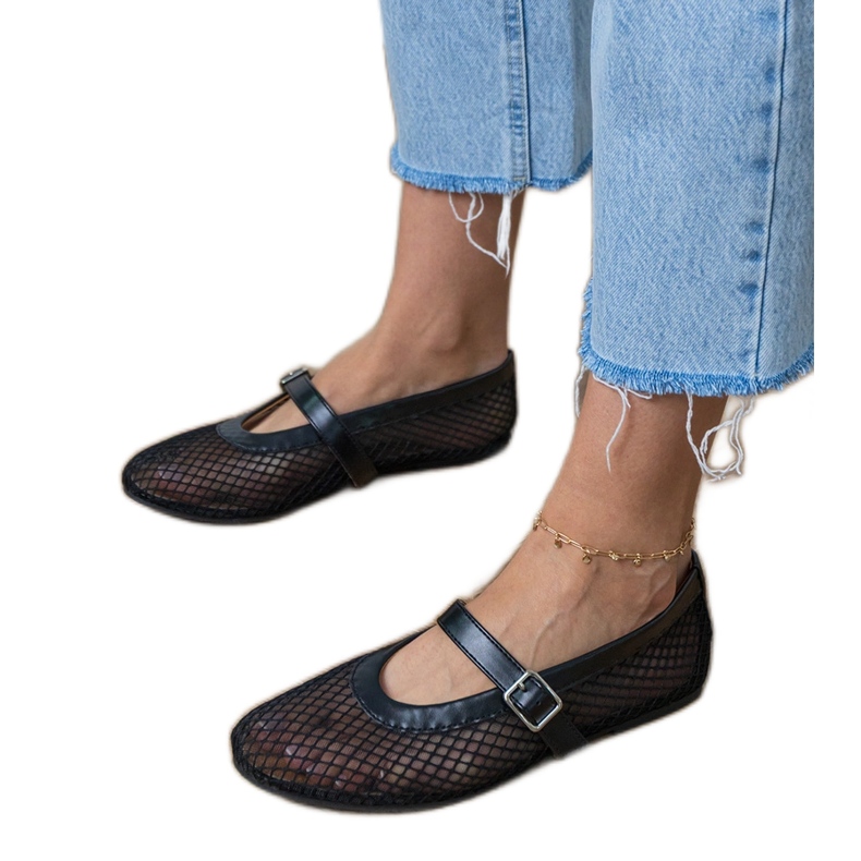 Bailarinas de malha preta com uma fivela preto 2