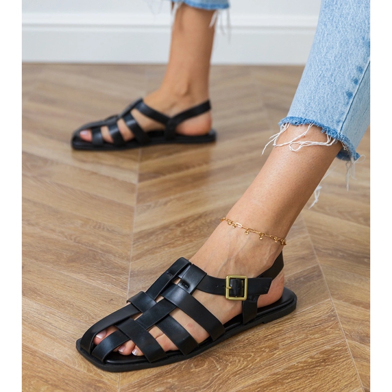 Black Sandals Gladiator construído preto 2