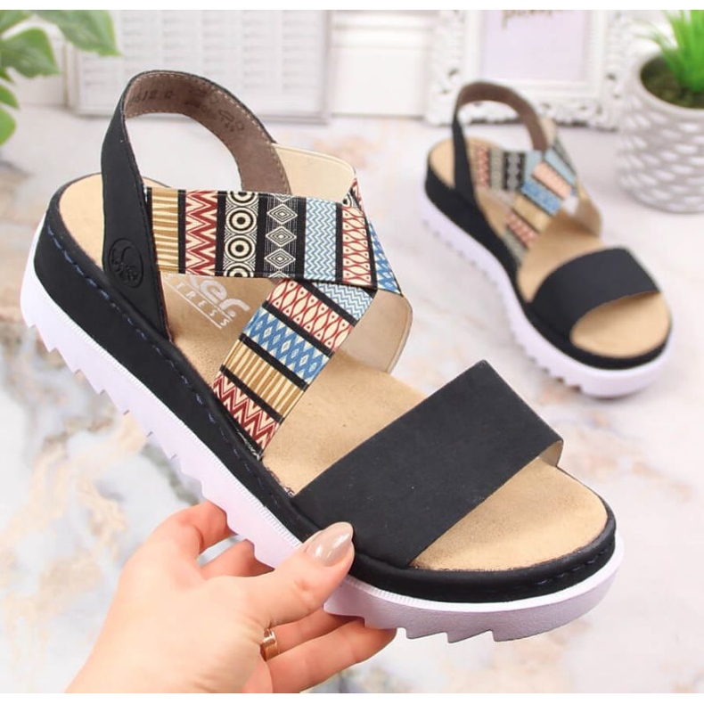 Sandálias femininas Rieker v44g8-14 preto 2