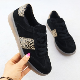 Esportes de couro feminino com estampa de leopardo. Filippo DP6770 preto 1