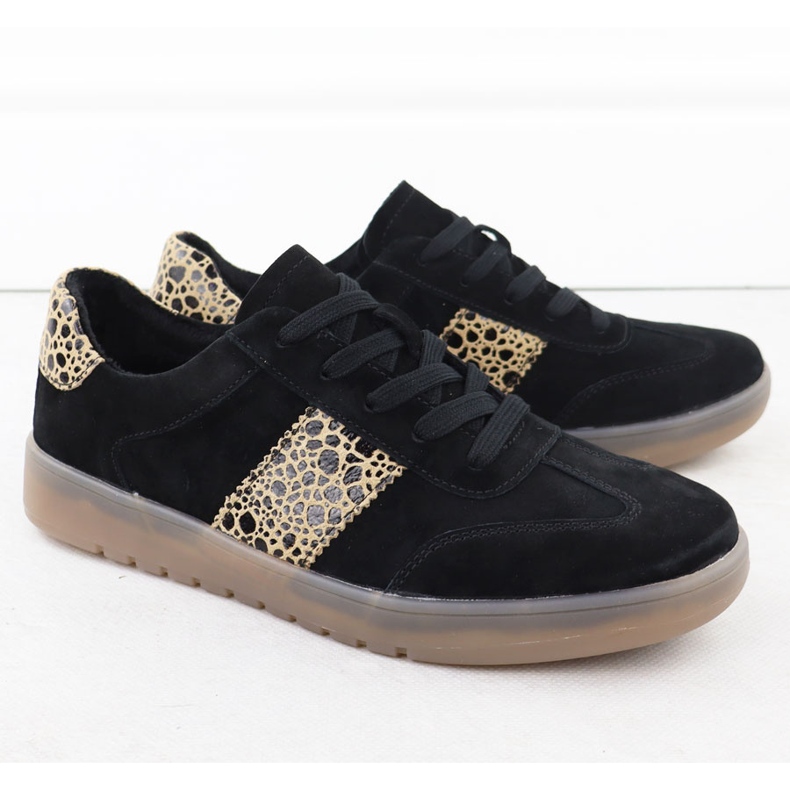 Esportes de couro feminino com estampa de leopardo. Filippo DP6770 preto 2