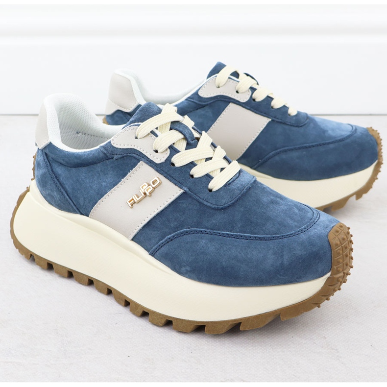 Sapatos de couro em uma plataforma grossa Filippo Blue DP6785 azul 2