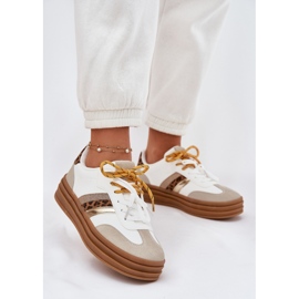 Tênis femininos na plataforma com estampa de leopardo branco de laço duplo 2