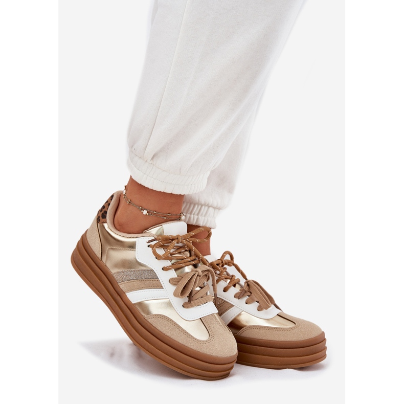 Tênis femininos na plataforma com o leopardo de laço duplo dourado 1