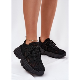 Tênis femininos com uma parte superior preta de crochê preto 2