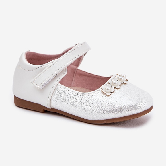 EVento Bailarinas infantis de velcro com flores brancas branco 2