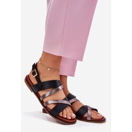 Sandálias femininas de grama plana com Sergio Leone SK086H Stripes preto 1