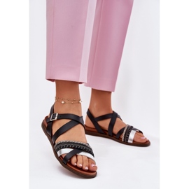 Sandálias planas femininas com Sergio Leone SK087H Stripes preto 2