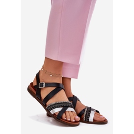 Sandálias planas femininas com Sergio Leone SK087H Stripes preto 1