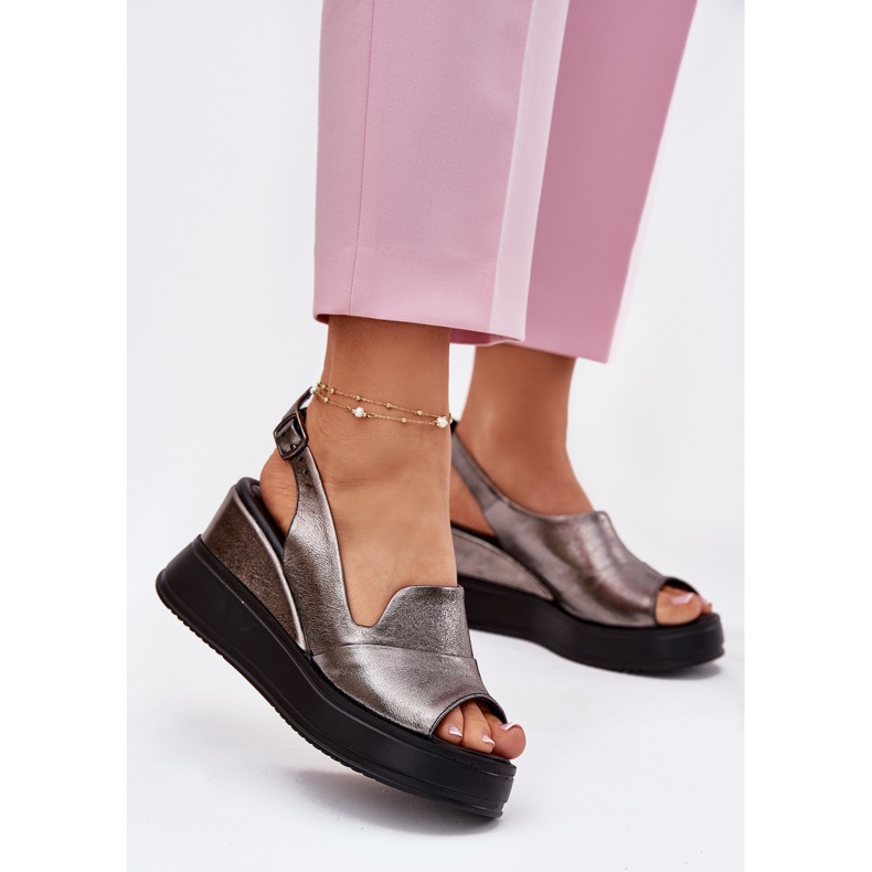 ARTIKER Sandálias de couro feminino para artigos antigos 54c0402 grafite prata 2