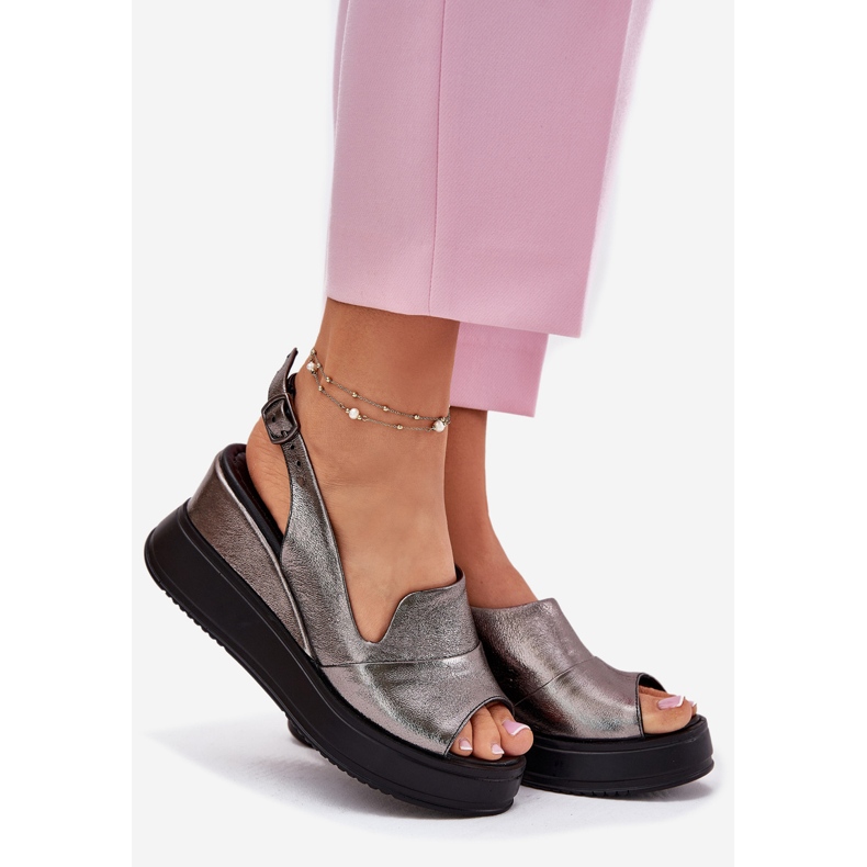 ARTIKER Sandálias de couro feminino para artigos antigos 54c0402 grafite prata 1