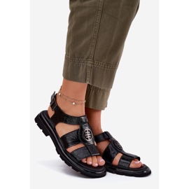 Sandálias de couro feminino envernizadas com detalhes decorativos artiker 56c0691 preto 1