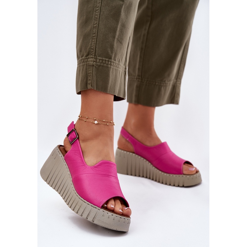 ARTIKER Sandálias femininas feitas de couro natural para um artador de cunha 54C0789 FUCHSIA rosa 2