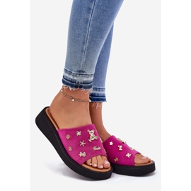 Camurça feminina chinelos com Vinceza 66741 Fuksja rosa 1