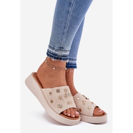 Camurça feminina chinelos com Vinceza 66741 bege 1