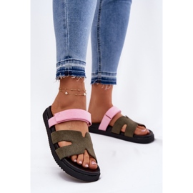 Chinelos femininos com Vinceza 17401 Velcro rosa-rosa verde 2