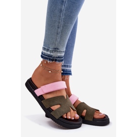 Chinelos femininos com Vinceza 17401 Velcro rosa-rosa verde 1