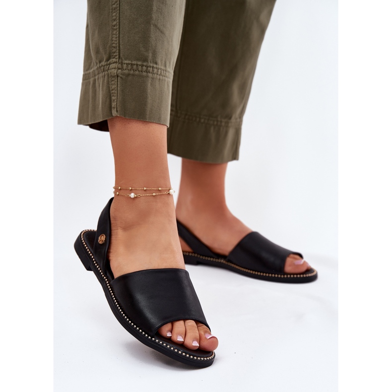 EVento Sandálias femininas de grama plana eco de couro preto 2