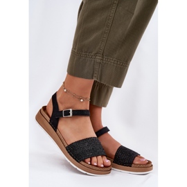 Sandálias femininas com uma trança no INBLU GS000050 Black Belt preto 1