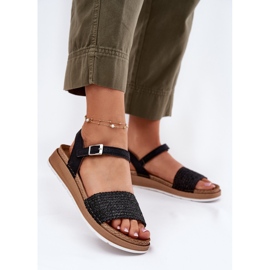 Sandálias femininas com uma trança no INBLU GS000050 Black Belt preto 2